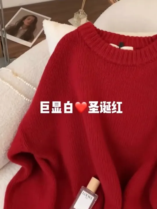 ZHIBAOBI%20Retro%20High-Grade%20Christmas%20Red%20Pullover%20Women's%20Autumn%20and%20Winter%20Lazy%20New%20Year%20Sweater%20-%20Image%202