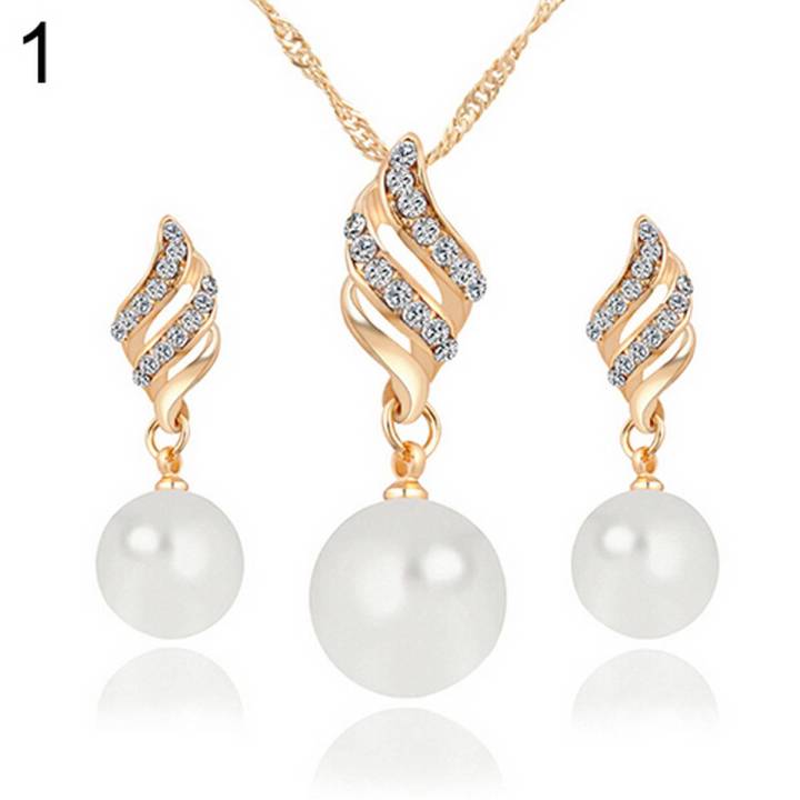 Women Spiral Wedding Bridal Necklace Earrings Jewelry Set
