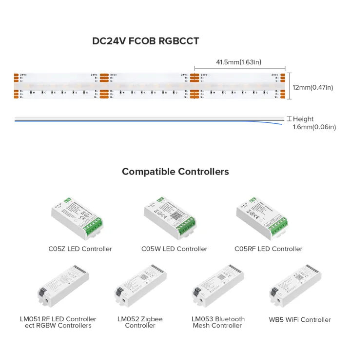 Light%20RA90%20High%20Density%20Light%20Linear%20COBFOBWW96012mm%20Pin%206LEDFCOBRGBCCT%20Strip%20Light%20DC24VLEDSRGBCW%20Flexible%20Adjustable%2018W%20-%20Image%206