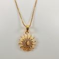 Gold Plated Guaranteed 01MM New Trend Stylish Box Chain 18 Inch Short Beautiful Design With New Sun Theme Fixed Stone Pendant. 