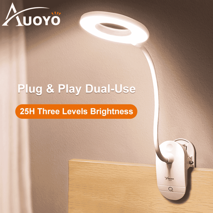 Auoyo Led Table Lamp Clip Desk Lamp with 3 Modes Touch On/off Switch 4000K Eye Protection Dimmer  Light  USB Rechargeable Night Light