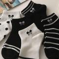 Thin Summer ins Low-Cut Women's Black and White Cute Stripes Socks Top Short Socks Trendy Japanese Mickey Cartoon Low. 