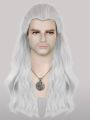 The Witcher 3: Wild Hunt Synthetic Hair Long Silver White Wavy Men'S Geralt Cosplay Wig for Halloween Christmas School. 