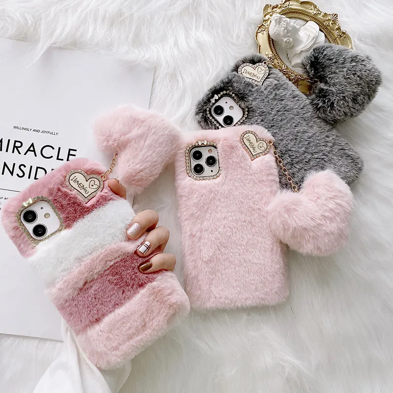 Pink Fur Phone Case Pink Fluffy Bunny Phone Case For 12 Mini, Plush Cover Furry Fur Pink Fur Phone Case Pink Fluffy Bunny Phone Case For 12 Mini, Plush Cover Furry Fur