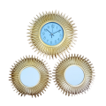 Elegant Gold Ring Wall Clock with Dual Mirrors - 3-Piece Set. 