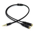 3.5Mmmic Headphone Mic Audio Splitter Golden-Plated Aux Extension Adapter Cable Black. 