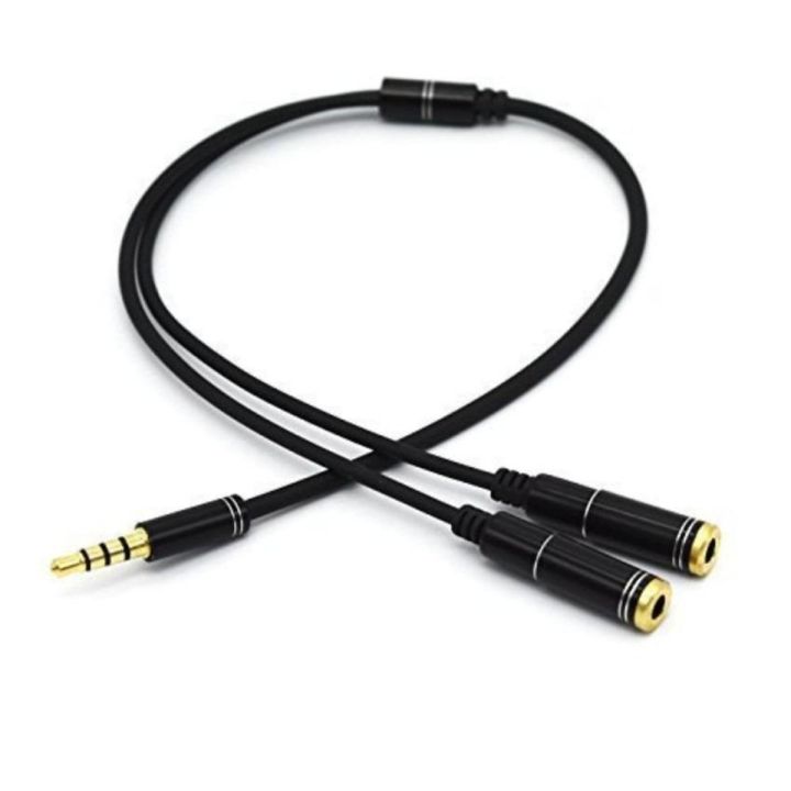 3.5Mmmic Headphone Mic Audio Splitter Golden-Plated Aux Extension Adapter Cable Black