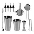 11 PCS Cocktail Shaker Set with Boston Shaker Cup Stainless Steel Cocktail Mixology Kit with Bartender Shaker Hawthorne/ Fine Mesh Strainer Jigger Liquor Pourer Mixing Spoon & Fork Ice Tong Making Wi-ne Drinks Tool for Home Bar. 