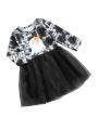 Choopy sea-Toddler Girl Halloween Dress, Cute Long Sleeve Cartoon Print A-Line Tulle Tutu Dress. 