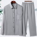 Summer Ice Silk Shirt Men's Short Sleeve Middle-Aged and Elderly Dad Summer Wear Suit Old Grandpa Summer Clothes Men's Long Sleeve. 