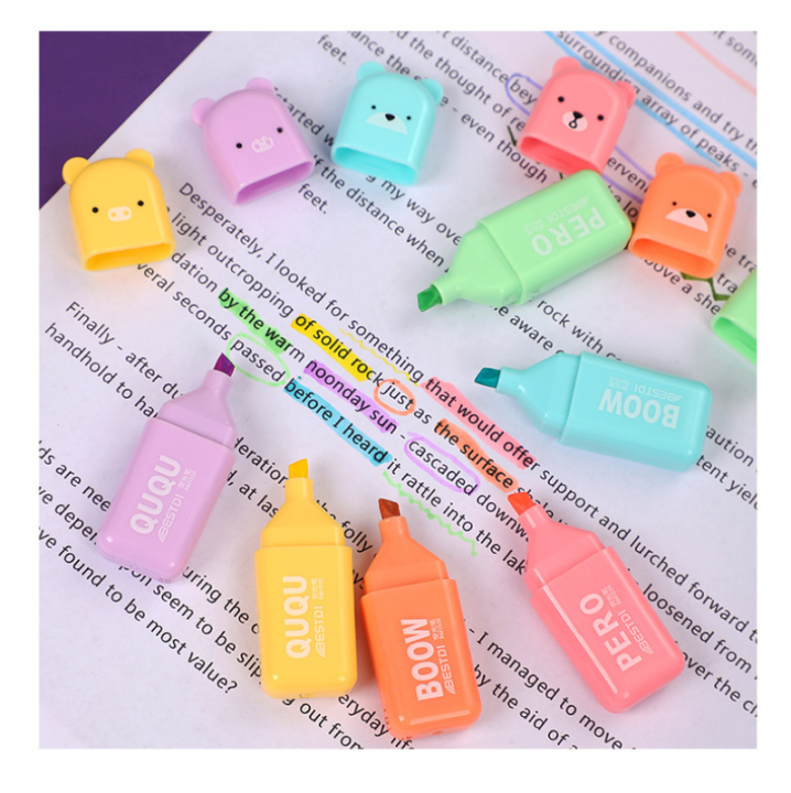 4/5/6Pcs/set%20Mini%20Bear%20Macaron%20Ins%20Highlighter%20Diagonal%20Mark%20Clipbook%20Diary%20Student%20Marker%20-%20Image%208