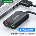 UGREEN Sound Card External 3.5mm USB Adapter USB to Microphone Speaker Audio Interface for PS4 Pro Computer USB Sound Card-Black. 