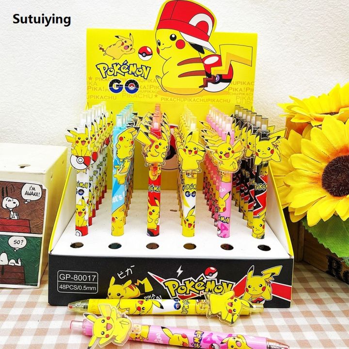 Sutuiying 6pcs Anime Pokemon Pikachu Press Gel Pens For Writing Cute 0.5mm Black Ink Neutral Pen Promotional Gift Office School Supplies
