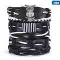 sevenq8 6pcs/set Multilayer Leather Leaf Owl Bracelet Men Women Wristband Bangle Cuff. 
