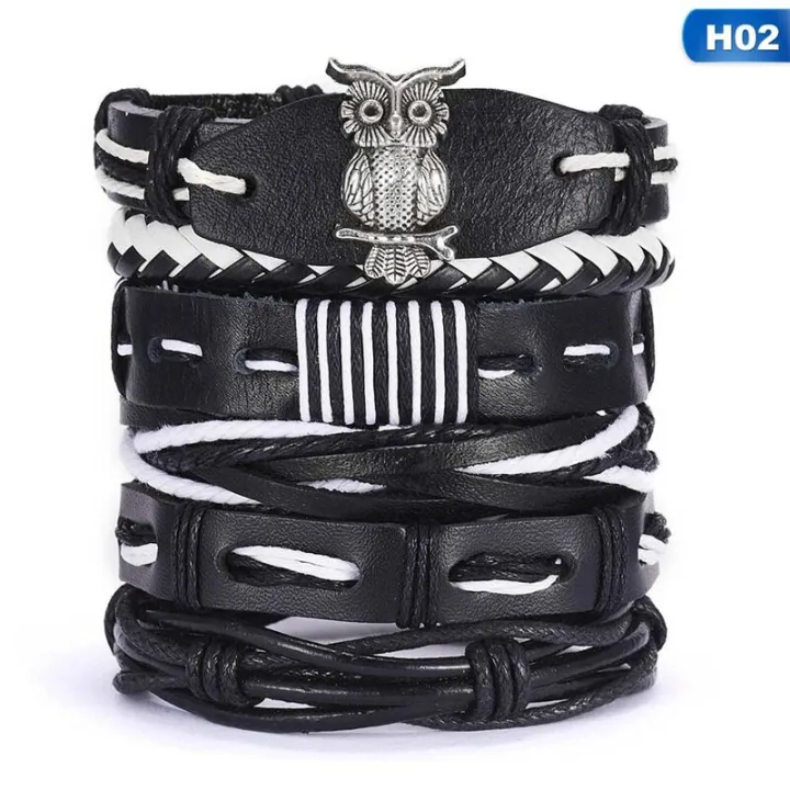 sevenq8%206pcs/set%20Multilayer%20Leather%20Leaf%20Owl%20Bracelet%20Men%20Women%20Wristband%20Bangle%20Cuff%20-%20Image%206