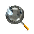 Stainless Steel Wok Pan Fry Pans with Wooden Handle, Round Bottom 32CM /34CM / 36CM / 40 CM / (Smaii-26/30cm). 