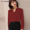 La Chabel Korean Style Satin White Shirt Women's Long Sleeve 2024 Spring/Summer New Design Sense All-Matching Top. 
