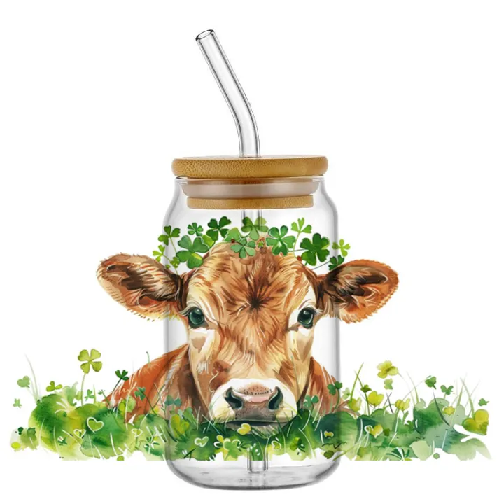 Highland Cattle Decal Transfer Sticker UV DTF DIY for 16oz Glass Cup Can Wraps Easy To Use Custom Cow Mugs Gift Decals