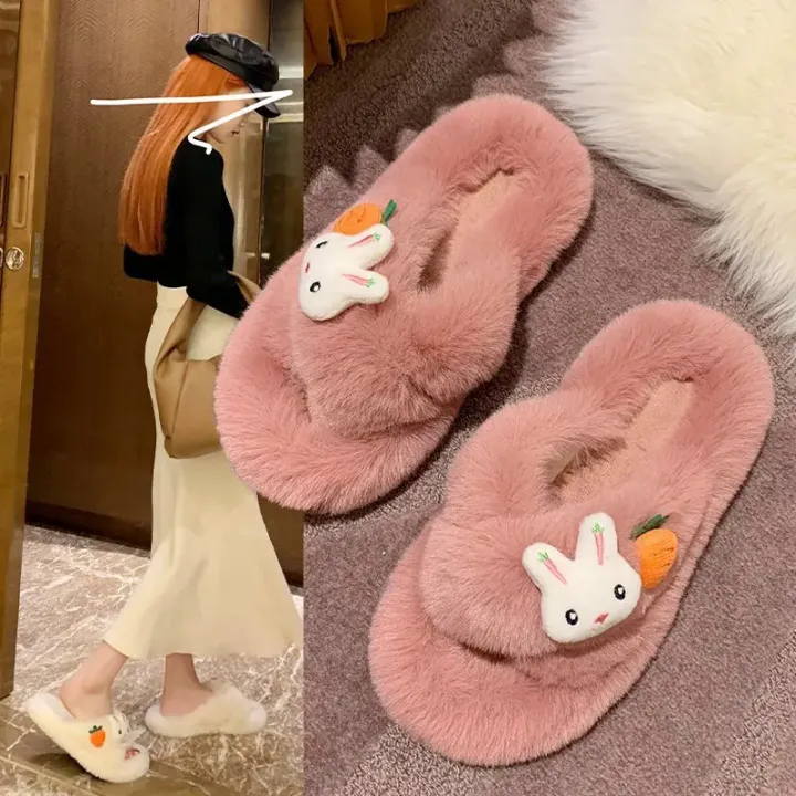 2024%20fall%20and%20winter%20new%20cute%20cartoon%20hair%20slippers%20warm%20flat%20at%20home%20wearing%20a%20word%20slippers%20women%E2%80%99s%20shoes%20-%20Image%202