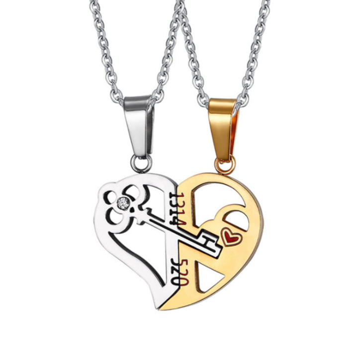 Key Spliceable Couple Pendant Necklace Stainless Steel Love Valentine's Day Gift Jewelry