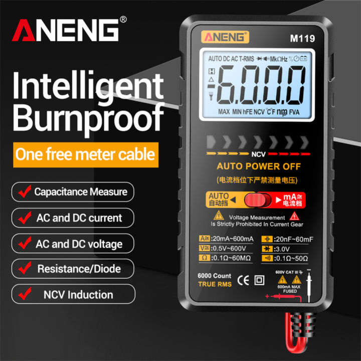 [Good Product] ANENG M119 Portable Digital Multimeter 6000 Counts Multimetro Avometer Transistor Capacitor Tester