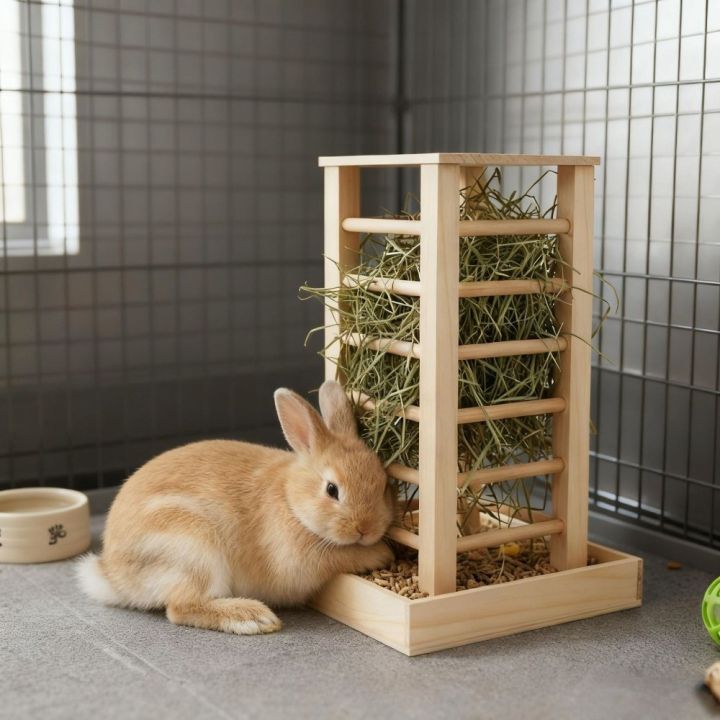 Pet Grass Rack Wooden Rabbit Hay Manger Detachable Self-Feeding Rabbit ...