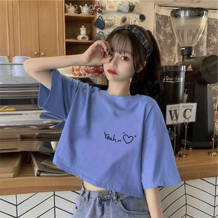 Summer%20Korean%20Style%20Short%20Sleeve%20T%20Women's%20T-shirt%20New%20Design%20Sense%20Niche%20Cropped%20Sweet%20Hot%20Girl%20All-Matching%20Printed%20Top%20ins%20Tide%20-%20Image%208
