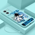 [Free Strap] Xiaomi Redmi 13C 12C Smile Astronaut Square Phone Case Liquid Silicon Soft Casing nasa Cover. 