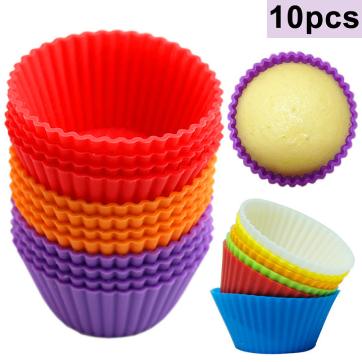 10Pcs Round Silicone Cake Muffin Cupcake Mold Maker Reusable Pastry Baking Tool