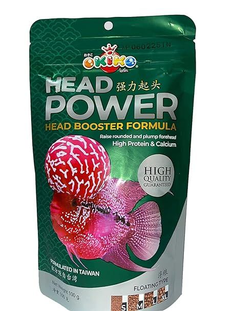 Okiko Head Power (Head up) flowerhorn Fish Food with Head Booster Formula -100g Size Medium (2mm)