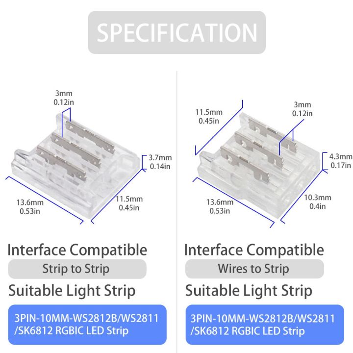 WS2811%20WS2812B%20SK6812%20LED%20Transparent%20Solderless%20Cover%20Connector%2010mm%20Width%20For%20SMD%20Led%20Strip%20-%20Image%203