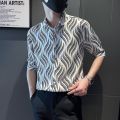 Printed Shirt Men's High Sense Ice Silk Short Sleeve Summer Fashion BrandinsPu Shuai Men's Shirt Design Sense Niche Top. 