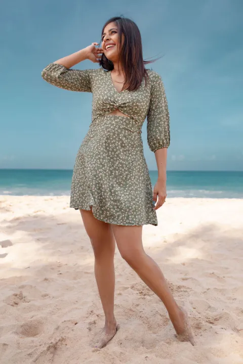 Magnolia Floral Cutout Dress- Green