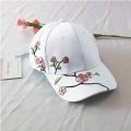 【HUT】 JK Korean Flower Embroidery Baseball Caps Women Girl Cute Plum Outdoor Long Brim Sun Visor Hats Cotton Adjustable Sports Cap. 