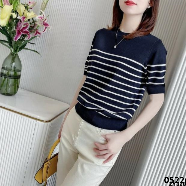 Thin%20Striped%20Short%20Sleeve%20Rich%20Top%20Sweater%20T%20T-shirt%20Fox%20Ice%20Silk%20Base%20Summer%20Loose%20New%202023%20Women's%20shirt%20-%20Image%203