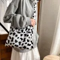 【ZIME】Milk Cow Print Messenger Bag Womens Fashion Big Capacity Single Shoulder Bag Soft Plush Handbag Female Crossbody Tote Bags. 