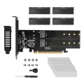 PCIe To M2 Adapter Card, PCIE X16 4 Port M2 NVME M Key SSD Add on Card PCI Express Expansion Card with Heatsink. 