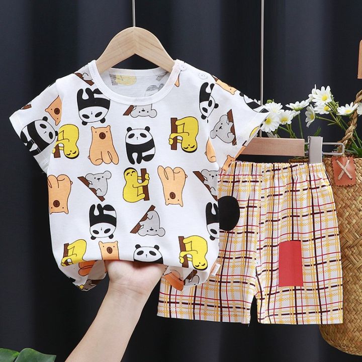 Children's Short Sleeve Shirt Suit Cotton Boy Summer Clothing Girls' Single Piece Baby Baby Clothes Korean Children's Clothing New