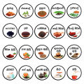 20 Waterproof Round Sinhala Labels for Spice Jars. 