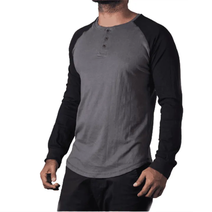 Gray And Black Long Sleeves Men's T Shirt New Style 155GSM Comfortable, Durable & Soft Material.
