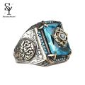 Sunny Men Ring Royal Stainless Geometric Shape Lightweight Big Vintage Style Uni Cubic Zirconia Wide Band Women Circlet Jewelry. 