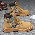 [Glamorous] Autumn Men's Shoes New Breathable High-Top Martin Boots Men's Fashionable All-Match Platform Non-Slip Work Shoes Casual Boots. 