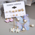 6 Pairs Korean Charm Gold Butterfly Stud Earrings Set For Women Girls Fashion Nicle. 