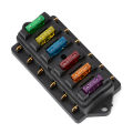【GlobalTrendz】Car 6 Way Circuit Standard ATO Blade Fuse Box DC 12V/24V Block Holder with 6 Fuses 3A / 5A / 10A / 15A / 20A / 30A. 
