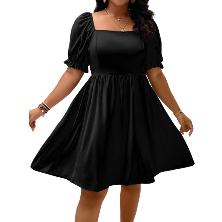 Black Short Puff Sleeve Frocks For Girls Silk Black Mini Frock Short Frock Party Frocks Casual Frock Black Frock For Ladies Gift Items For Love Latest Frock