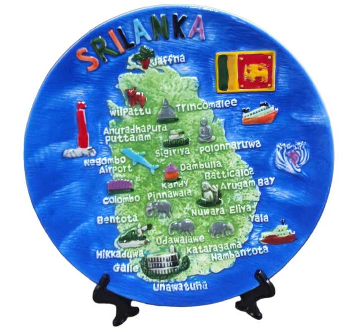 High Quality Ceramic souvenir Plate Old Sri Lankan Map with Beautiful Places