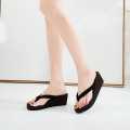 【BestGO】 Korean Sandals for Women Women's Solid Color Non-Slip Feet Flip-Flops High-Heeled Wedges Beach Sandals Women Casual Flat ShoeFashion Shoes Work. 