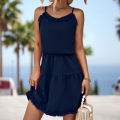 bellylady Women Summer Spaghetti Strap Dress Sleeveless Backless Solid Color Swing Mini Dresses A Line Short Dress. 