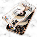 Hontinga for Redmi Note 12 4G Back Cover（Free Lanyard）Luxury 6D Plating Cartoon Satchel Girl Side Pattern Case Soft Silicone Square Mobile Cover. 