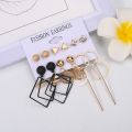 12Pcs/Set Black Square Gold Earrings Female Jewelry Accessories. 